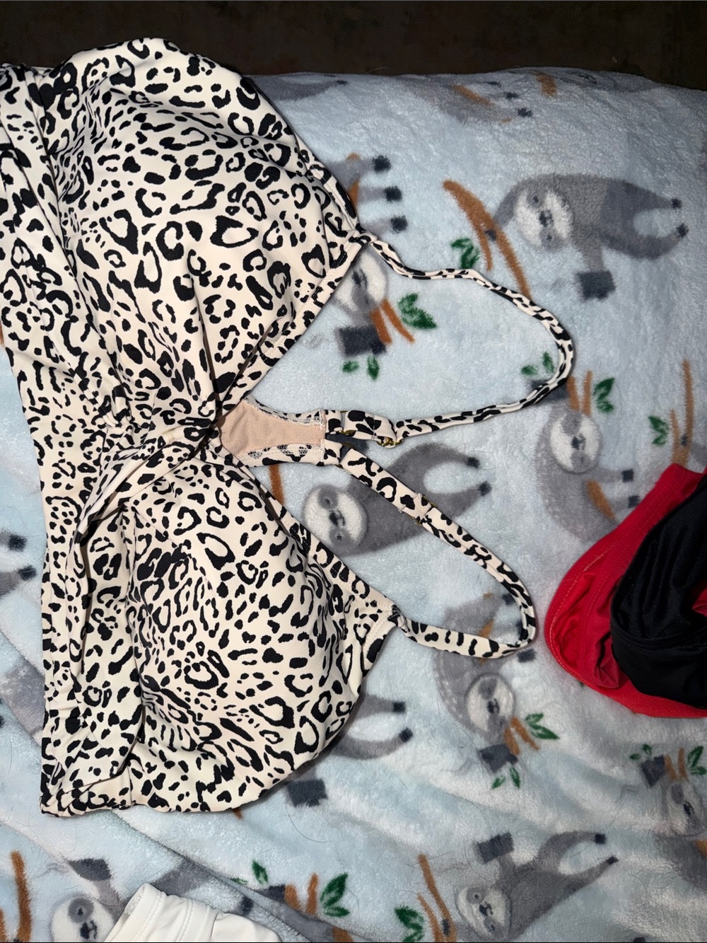 Kona Sol Leopard Print Cream and Black Bikini Top